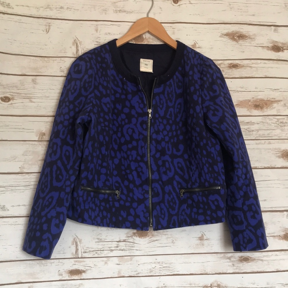 GAP • blue leopard pattern zip jacket 8